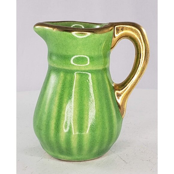 Pottery Pitcher Miniature Green Gold - Picture 1 of 7
